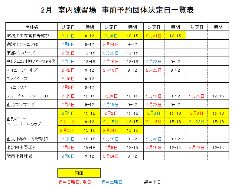 2月　室内決定表